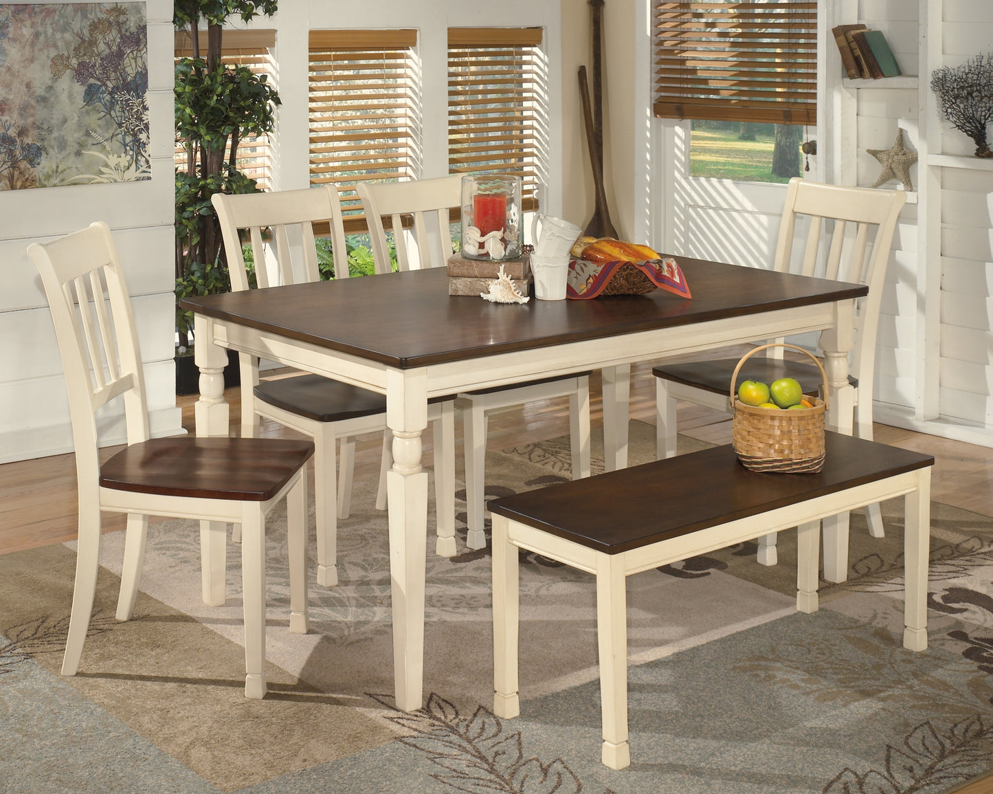 Whitesburg Dining Table and 4 Chairs and Bench