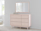 Wistenpine Twin Upholstered Panel Headboard with Mirrored Dresser and 2 Nightstands